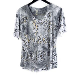Cubism Top Womens Large Abstract‎ Art Design Rayon  Short Sleeves Pocket Front